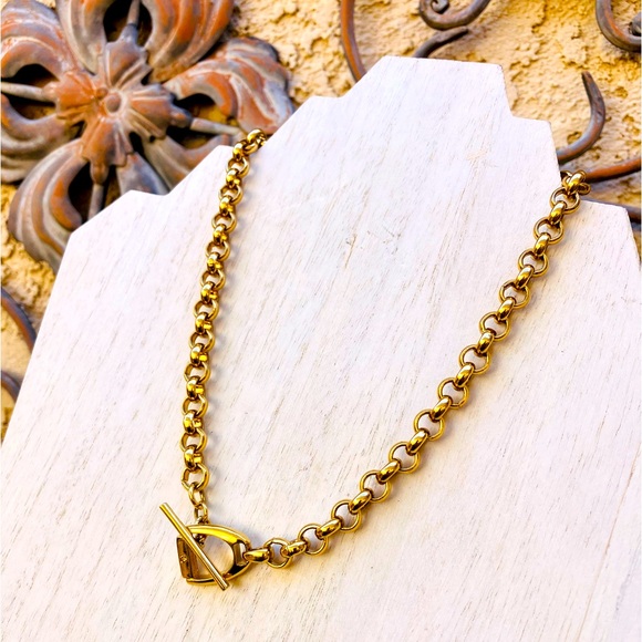 Ralph Lauren Classic Vintage Gold Tone Rolo Chocker Necklace Horsebit Toggle - Picture 1 of 11